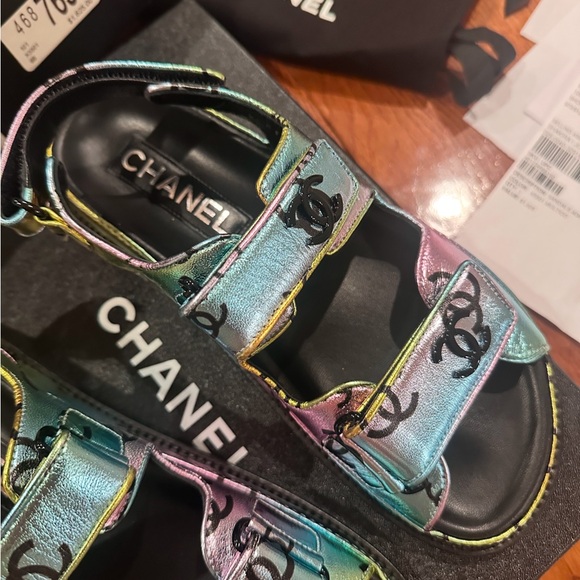 NEW Chanel dad rainbow sandals 🩴 (36) stunning black with iridescent rainbow 🌈 - Picture 1 of 13